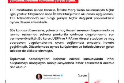 DMM'den maçlarda İstiklal Marşı uygulanması kaldırıldı iddialarına yalanlama